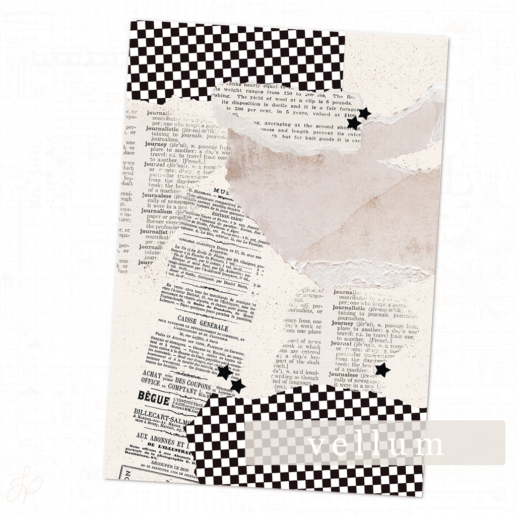 Junk Journal Checkered Text Vellum Sheet