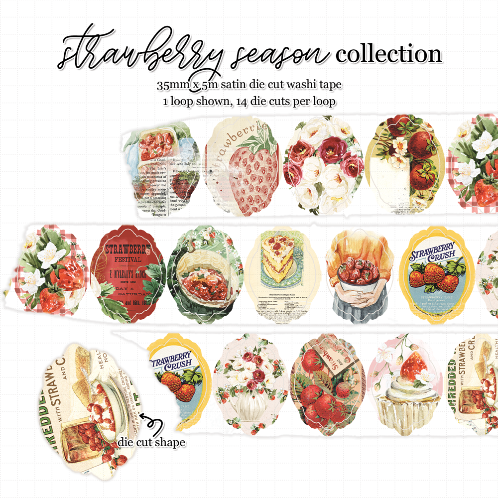 Strawberry Season 'Festival' Premium Satin Die Cut Washi 35mm fruit