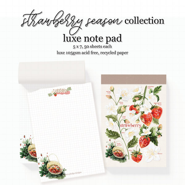 Strawberry Season Botanical Illustration 5 x 7 Notepad fruit