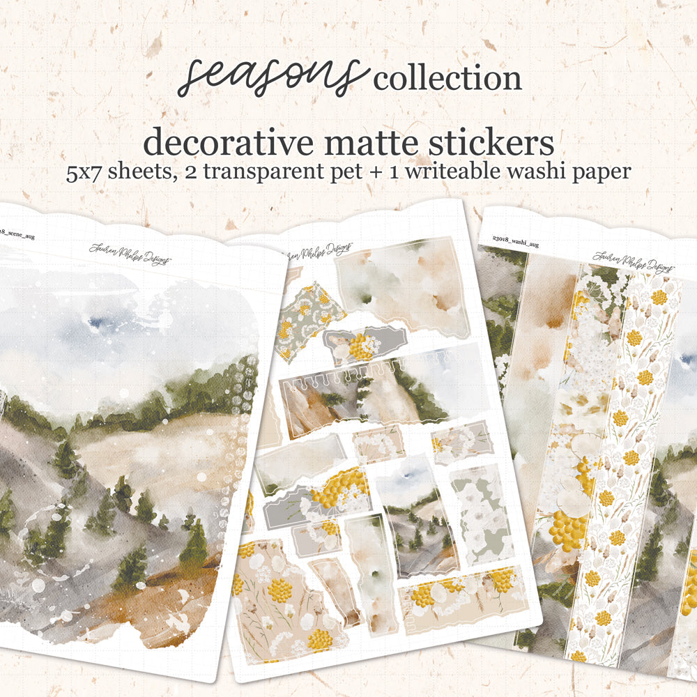 Seasons || August Satin P.E.T. & Washi Sticker Sheet Set(s)