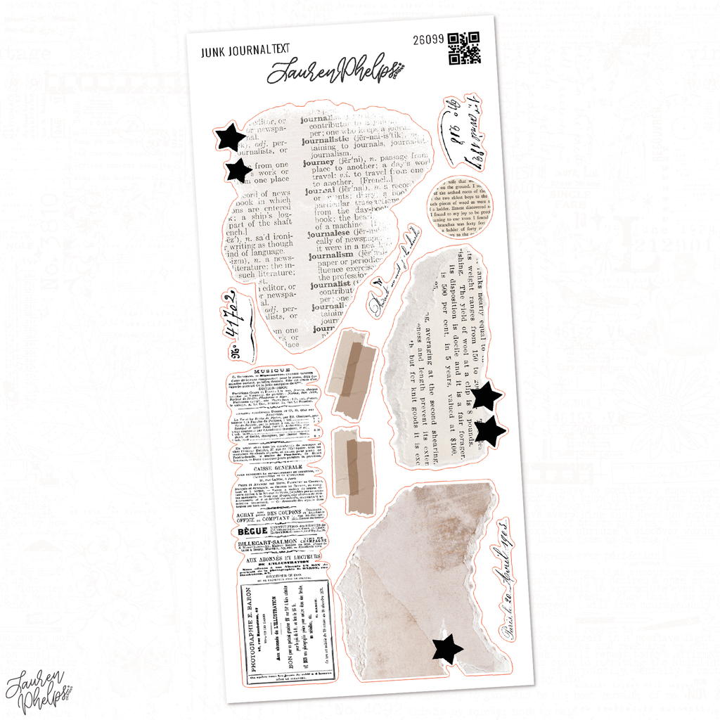 Junk Journal Trinkets Text Clusters Deco Sticker Sheet