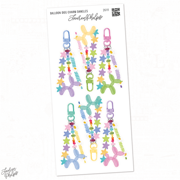 Balloon Dog Charm Dangles Deco Sticker Sheet