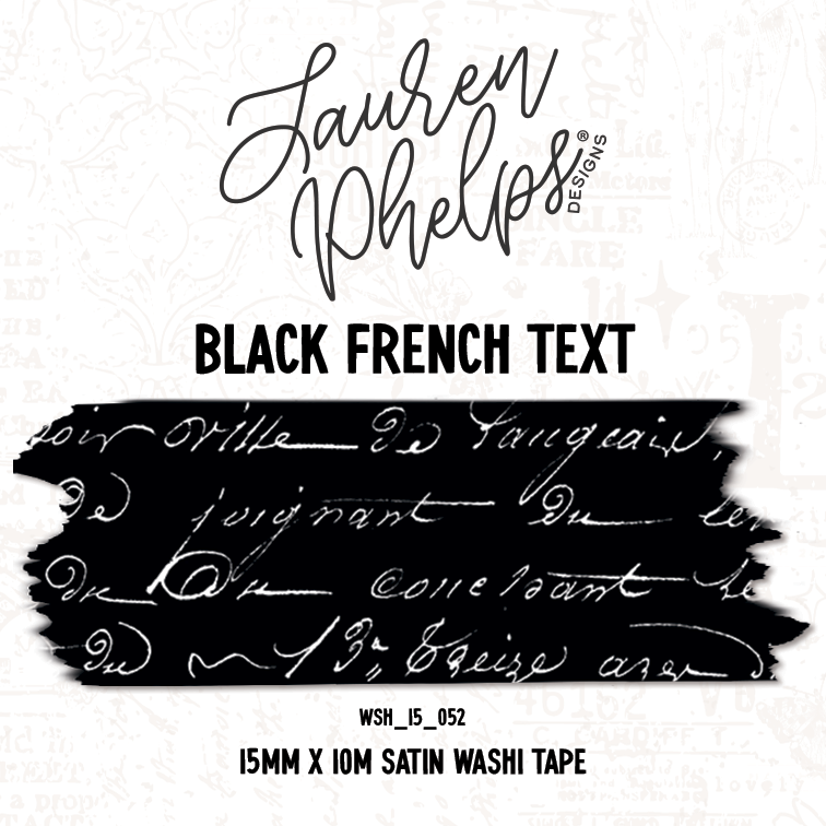Black French Text 15mm washi