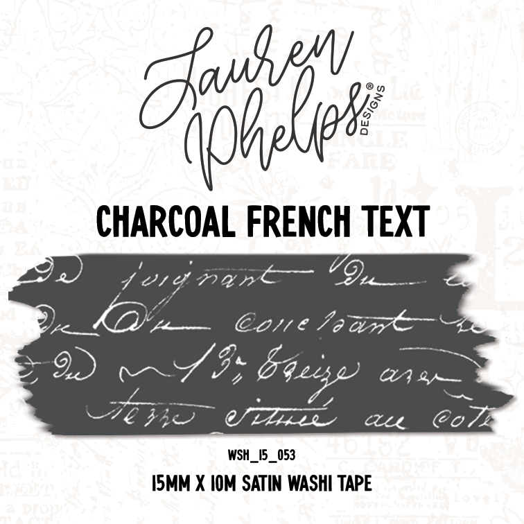 Charcoal French Text 15mm washi