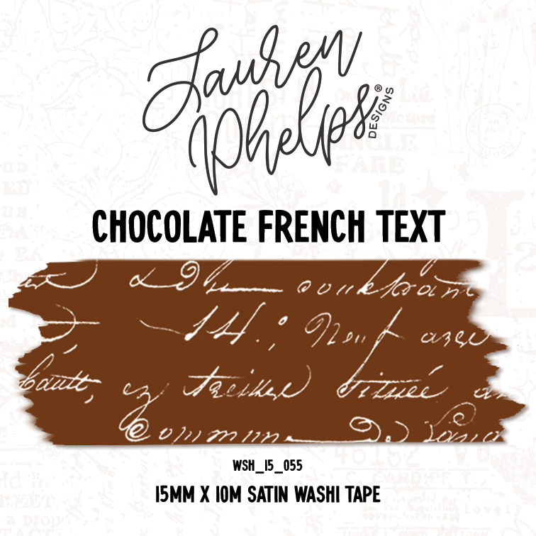 Chocolate French Text 15mm washi