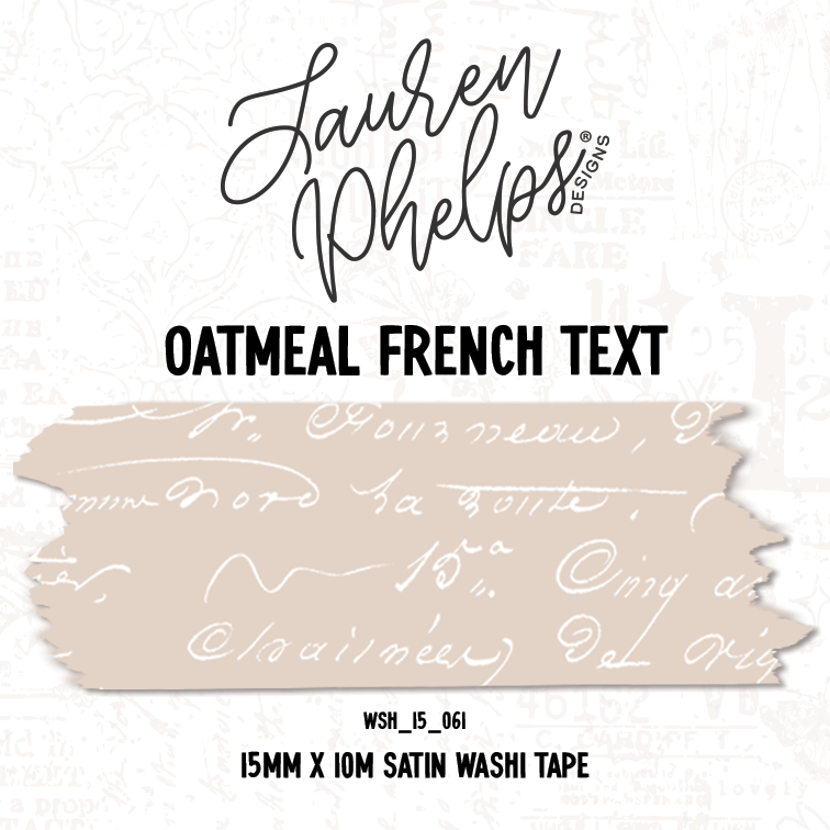 Oatmeal French Text 15mm washi