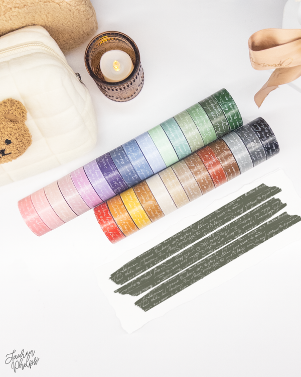 Olive French Text 15mm washi