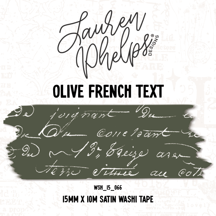 Olive French Text 15mm washi