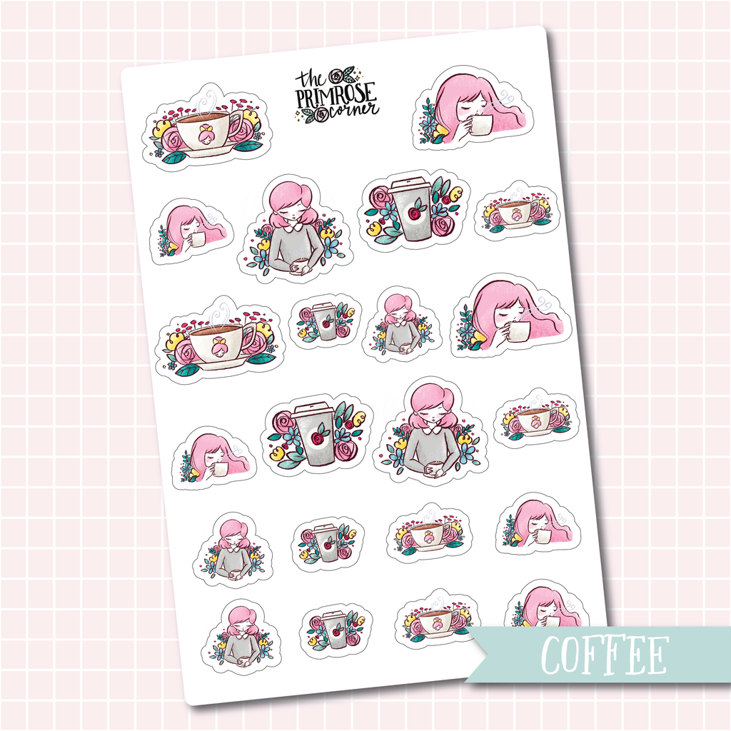 THE PRIMROSE CORNER || Coffee Primrose Character Stickers