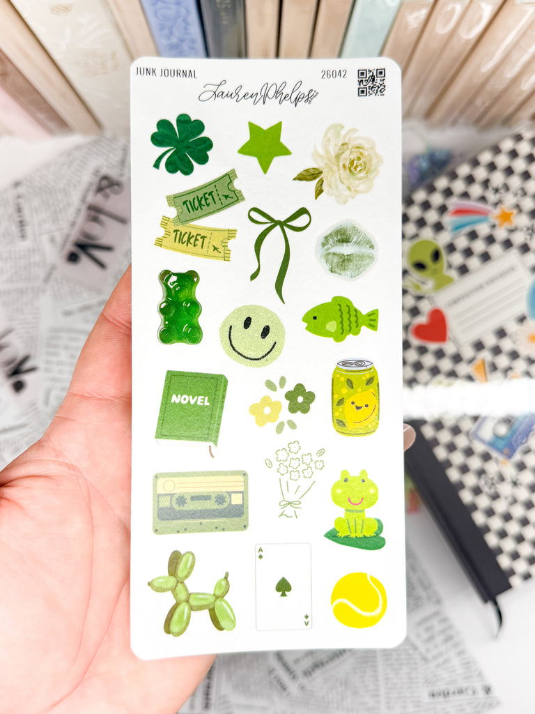 Junk Journal | Green Trinkets Deco Sticker Sheet