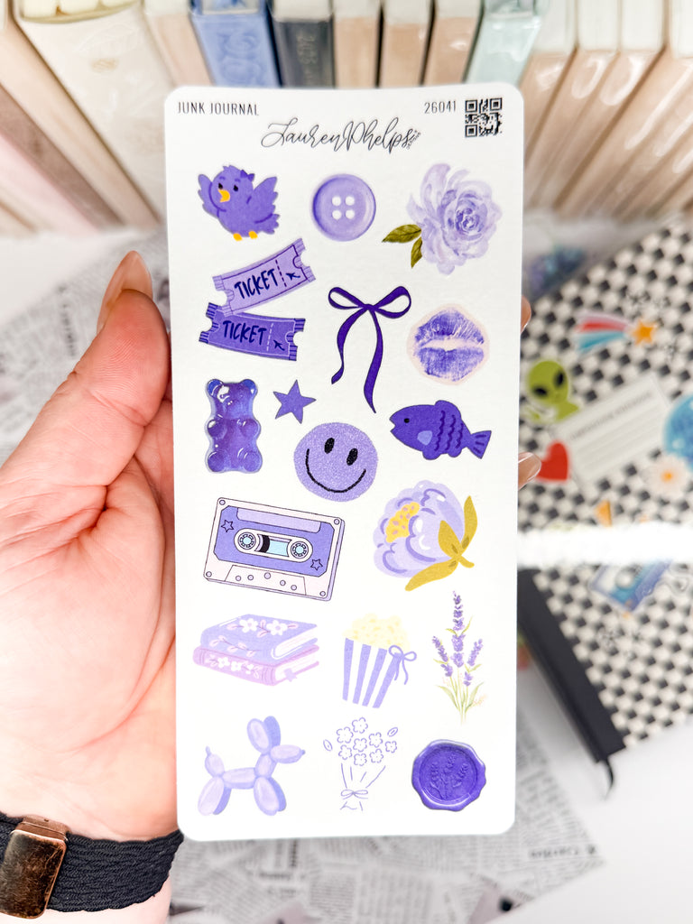 Junk Journal | Purple Trinkets Deco Sticker Sheet