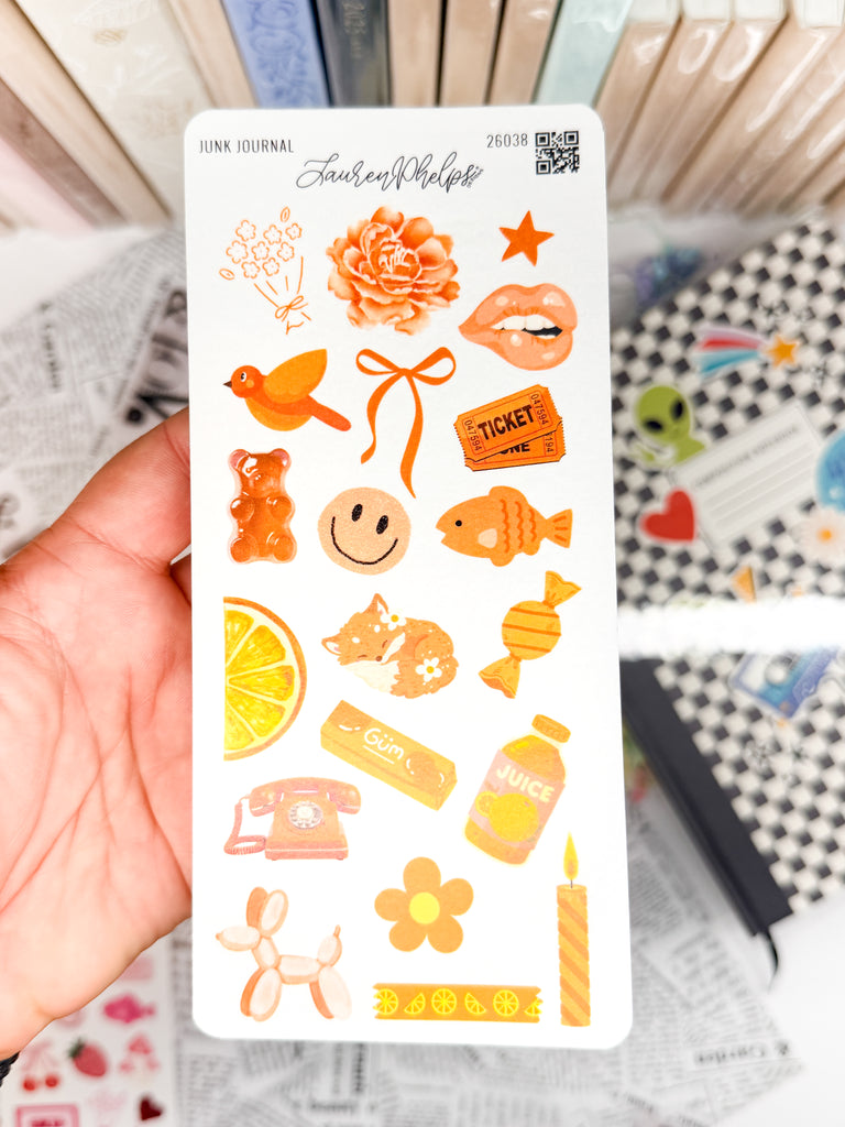 Junk Journal | Orange Trinkets Deco Sticker Sheet