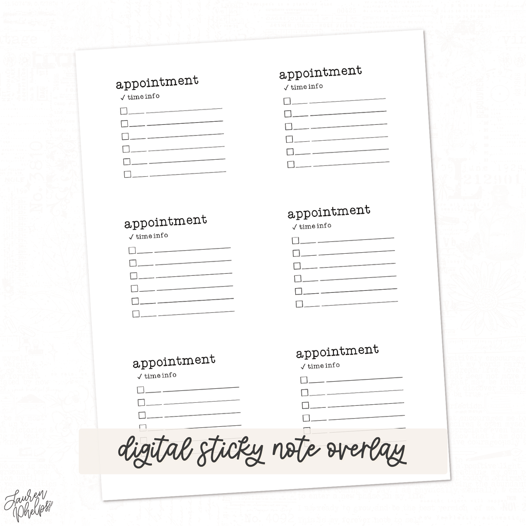 DIGITAL | Vol 2 Appointment Sticky Note Overlay