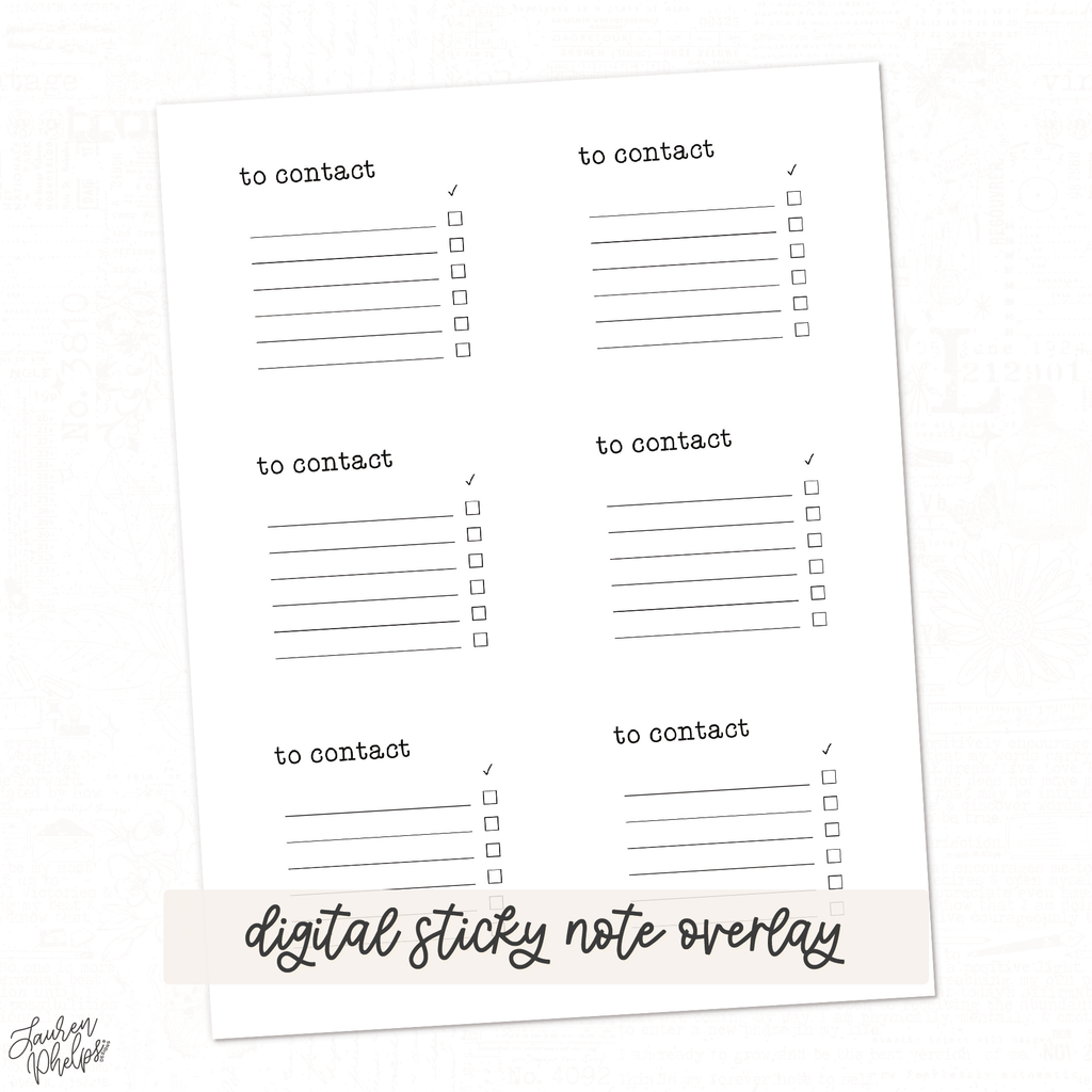 DIGITAL | Vol 3 Contact Sticky Note Overlay